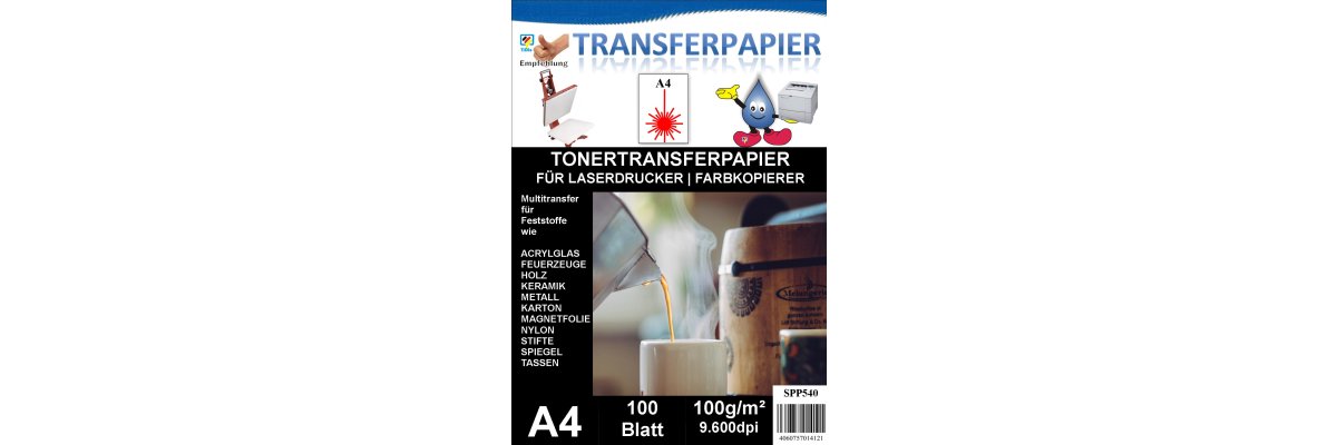 A4 Universal Tonertransferpapier - 100 Blatt für Feststoffe wie Keramik, Metall u.v.m. - A4 Universal Tonertransferpapier - 100 Blatt für Feststoffe wie Keramik, Metall u.v.m.