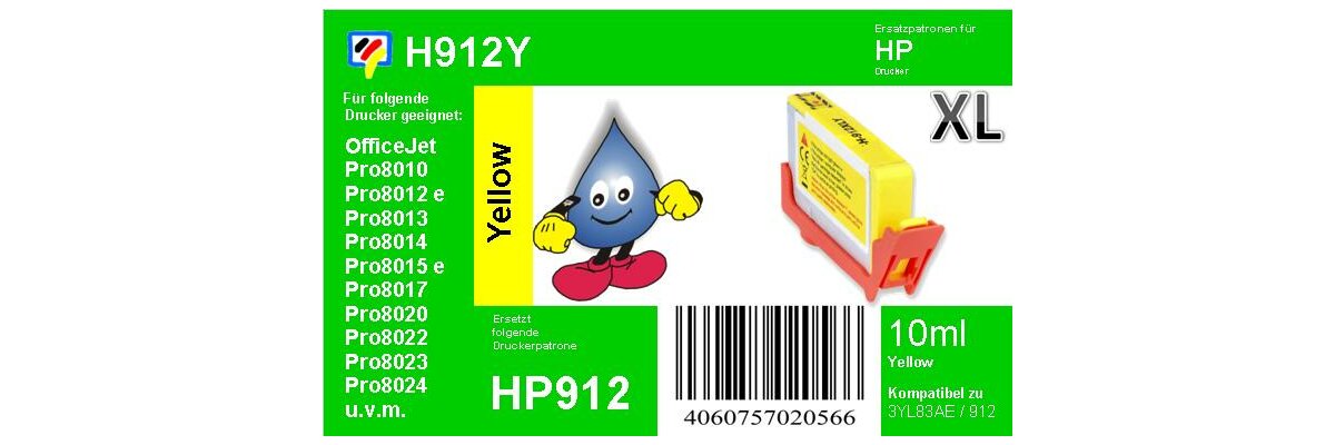 HP912XL - yellow - TiDis Druckerpatrone mit 10ml Inhalt - ersetzt 3YL83AE - HP912XL - yellow - TiDis Druckerpatrone mit 10ml Inhalt - ersetzt 3YL83AE