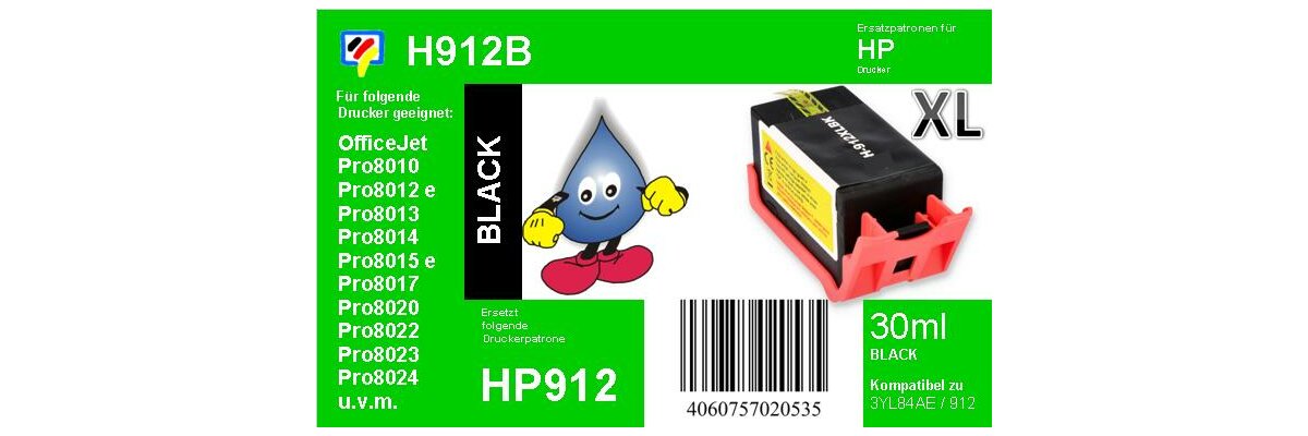 HP912XL - schwarz - TiDis Druckerpatrone mit 30ml Inhalt - ersetzt 3YL84AE - HP912XL - schwarz - TiDis Druckerpatrone mit 30ml Inhalt - ersetzt 3YL84AE