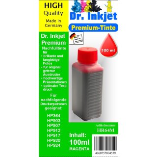 HR64M - magenta - Dr.Inkjet Premium Nachfülltinte in 100ml - 250ml - 500ml - 1000ml Abfüllungen für Ihren HP Drucker