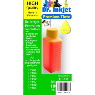 HR64Y - yellow - Dr.Inkjet Premium Nachfülltinte in 100ml - 250ml - 500ml - 1000ml Abfüllungen für Ihren HP Drucker