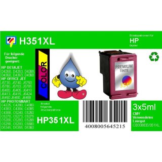 HP351XL - TiDis Ersatzpatrone für CB338EE - color -  mit 3x5ml Inhalt