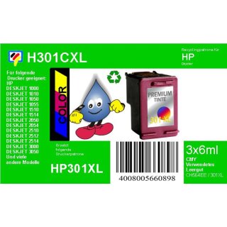 HP301CXL - TiDis Ersatzpatrone für CH564EE - color -  mit 3x 6ml Inhalt / HP301CXL