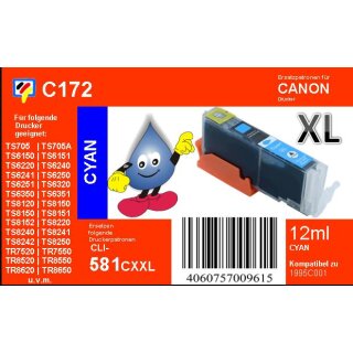 CLI-581C XXL TiDis Ersatzpatrone cyan mit ca. 12ml Inhalt...