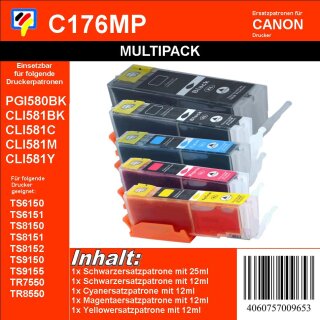 TiDis Multipack 5 XXL Ersatzpatronen BBCMY - ersetzen PGI580 & CLI581 BCMY