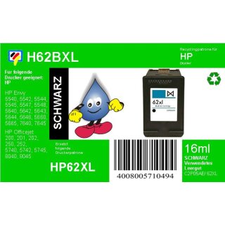 HP62XLBK - TiDis Recyclingpatrone  - black - Druckpatrone mit 600 Seiten Druckleistung ersetzt C2P05AE