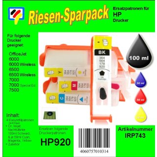 IRP743 - H920er CISS/Easyrefill Starterpack mit 250ml Dr.Inkjet Druckertinte