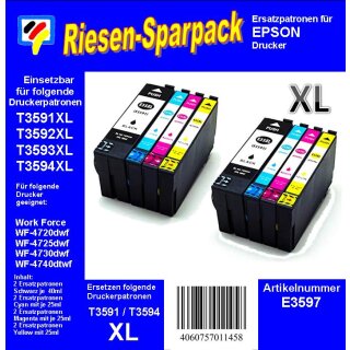 T35XL TiDis Riesensparpack mit 8 XL Patronen -  je 2 x schwarz und je 2x cyan, magenta und yellow