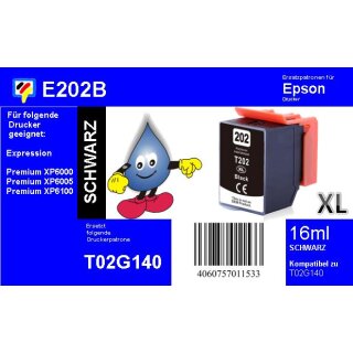 E202XL - schwarz - TiDis Druckerpatrone  mit 16ml Inhalt - ersetzt T02G140 für Expression Premium XP-6100 XP-6000 XP-6005 XP-6105 XP-6001