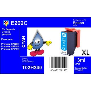 E202XL - cyan - TiDis Druckerpatrone  mit 13ml Inhalt - ersetzt T02H240 für Expression Premium XP-6100 XP-6000 XP-6005 XP-6105 XP-6001