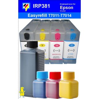 IRP381 - 4 CISS / Easyrefillpatronen für T7011-T7014 / T7021 - T7024 / T7031 - T7034 mit Autoresettchips + 250ml Dr.Inkjet Premium Nachfülltinte