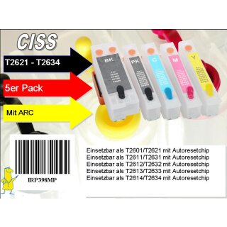 T26XL Multipack mit 5 Patronen - IRP398MP - CISS / Easyrefill / Leerpatronen