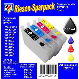 IRP737 - Starterpack CISS / Easyrefill T16 + T16XL Multipack mit 4 Patronen und 250ml Dr.Inkjet Premium Nachfülltinte