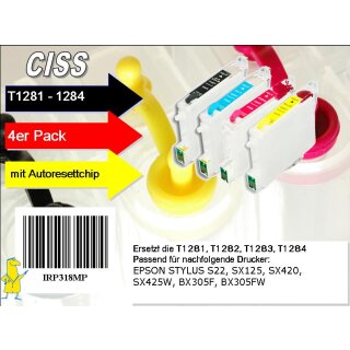 T1281-1284 Multipack mit 4 Patronen - IRP318MP - CISS / Easyrefill / Leerpatronen