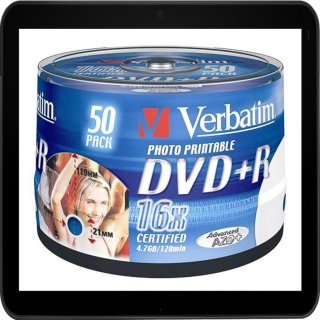 VERBATIM DVD+R 4.7GB 16X (50) SP 43512 BREIT FOTO BEDRUCKBAR KEINE ID