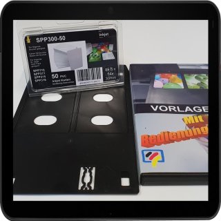 SPP318 - Kleines PVC Kartendrucker Starterpack "alles drin" Kartenschublade - Drucktray inkl. 60 Inkjet PVC Karten und Druckvorlagen CD für Canon IP7250, MX925 u.v.m.