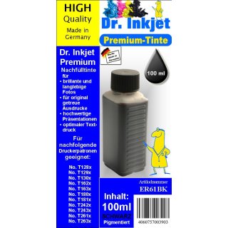 ER61BK - schwarz - Dr.Inkjet Pigmentierte Premium Nachfülltinte in 100ml - 250ml - 500ml - 1000ml Abfüllungen für Ihren Epson Drucker