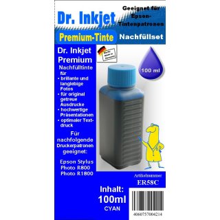 ER58C - cyan - Dr.Inkjet Premium Nachfülltinte in 100ml - 250ml - 500ml - 1000ml Abfüllungen für Ihren Epson Drucker