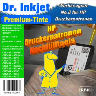 IRP406 - Dr. Inkjet Nachfülltools für die HP Patronen 932 / 933 / 950 / 951 / HP953 / HP957 - ohne bohren oder basteln die Originalpatronen wieder auffüllen!