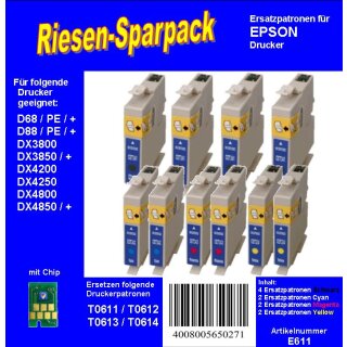 E611 - Riesen Sparpack für Epson T0611xx mit 4x Black und je 2x Cyan Magenta und Yellow