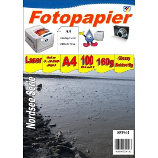 SPP602 - A4 160g Fotopapier Glossy - Beidseitig - 100 Blatt - >> "Für alle Laserdrucker geeignet" <<