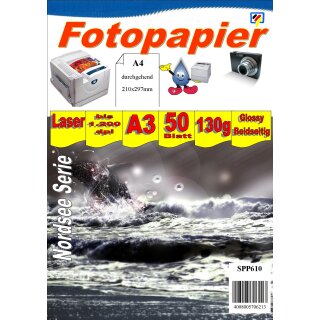 SPP610 - A3 130g Fotopapier Glossy - Beidseitig - 50 Blatt - >> "Für alle Laserdrucker geeignet" <<