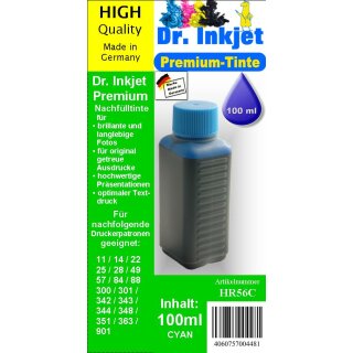 HR56C - cyan - Dr.Inkjet Premium Nachfülltinte in 100ml - 250ml - 500ml - 1000ml Abfüllungen für Ihren HP Drucker