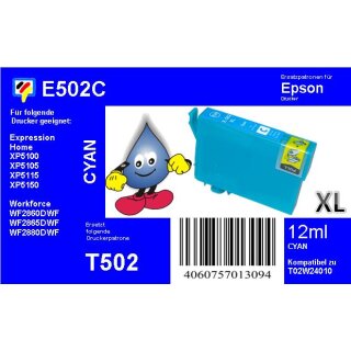 502XL TiDis Tintenpatrone cyan mit 12 ml Inhalt ersetzt T02W24010