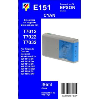 E151 - TiDis Ersatzpatrone - cyan - mit 36ml Inhalt ersetzt T701240