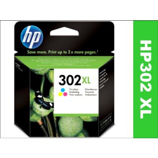 HP302 Original XL Dreifarbpatrone F6U67AE (Color)  mit ca. 330 Seiten Druckleistung nach Iso für HP Officejet 3820 Drucker