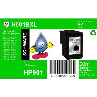 HP901BXL - TiDis Ersatzpatrone Schwarz mit 20ml Inhalt ersetzt CC654A