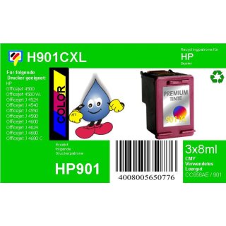 HP901CXL TiDis Ersatzpatrone Color mit 3x 8ml Inhalt/HP901CXL ersetzt CC656A