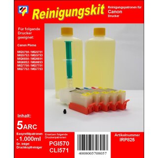 IRP826 - Reinigungspatronen für PGI570 BK &CLI571 BK/C/M/Y + 1000ml Dr.Inkjet Druckkopfreiniger