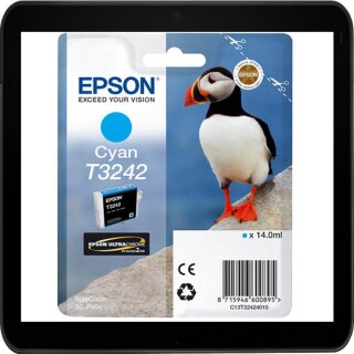 T32424010  Cyan  Epson Druckerpatrone mit 14ml Inhalt für ca. 980 Seiten Druckleistung