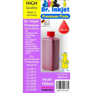 BR91M - Magenta - Dr.Inkjet Premium Nachfülltinte für Brother Druckerpatronen für LC-3211 / LC-3213 / LC-3217 / LC-3219 / LC-3233 / LC-3235 / LC-3237 / LC-3239