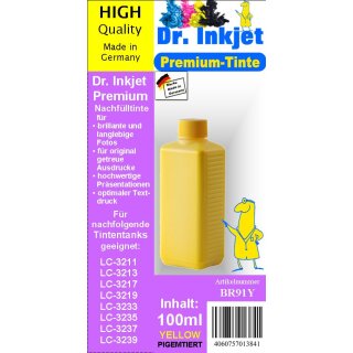 BR91Y - yellow - Dr.Inkjet Premium Nachfülltinte für Brother Druckerpatronen fürLC-3211 / LC-3213 / LC-3217 / LC-3219 / LC-3233 / LC-3235 / LC-3237 / LC-3239