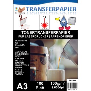 A3 Universal Tonertransferpapier - 100 Blatt für Feststoffe wie Keramik, Metall u.v.m.