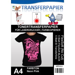 A4 Neon Pink FlexSoft (No-Cut) A-Foil - 5 Blatt A-Foil und 5 Blatt B-Paper Transferpapier