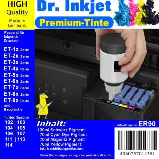 ER90 Dokumentenechte Druckertinte - Dr. Inkjet Komplettset mit 340ml Druckertinte für Ecotankdrucker