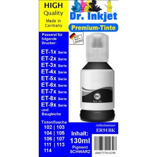 ER91BK Dokumentenechte Druckertinte - Dr. Inkjet 130ml BLACK Druckertinte für Ecotankdrucker