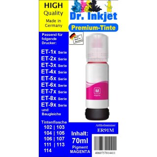 ER91M Dokumentenechte Druckertinte - Dr. Inkjet 70ml MAGENTA Druckertinte für Ecotankdrucker