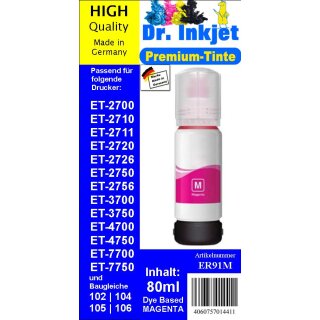 ER91M Dr. Inkjet 80ml MAGENTA Druckertinte für Ecotankdrucker - 102|104|105|106