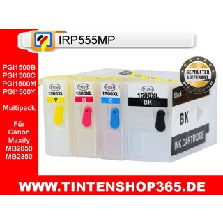 IRP555MP - CISS / Easyrefillpatronen für PGI-1500XL - je 1x für Black, Cyan, Magenta, Yellow mit Autoresettchip - ohne Tinte -