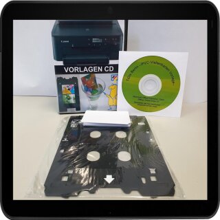 SPP345 - Kleines PVC Kartendrucker Starterpack "alles drin" Kartenschublade - Drucktray inkl. 10 Inkjet PVC Karten und Druckvorlagen CD für Canon TS705A u.v.m.