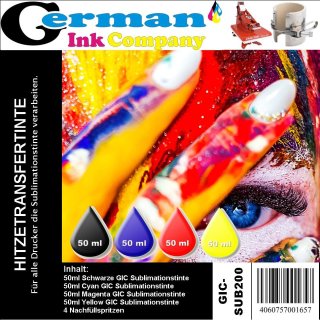 GIC - Hitzetransfertinte | Sublimationstinte 200ml Starterpack - Farbe Black, Cyan, Magenta, Yellow