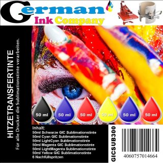GIC - Hitzetransfertinte | Sublimationstinte 300ml Starterpack - Farbe Black, Cyan, LightCyan, Magenta, LightMagenta, Yellow