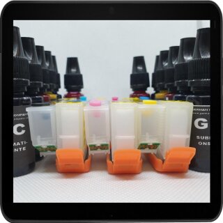 T24 + T24XL Sublimationspatronen CISS / Easyrefill - Multipack mit 6 Patronen inkl. GIC Sublimationstinte