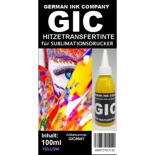 GIC 100ml Yellow - Hitzetransfertinte | Sublimationstinte in Nachfüllspritzflasche - für Ecotankdrucker