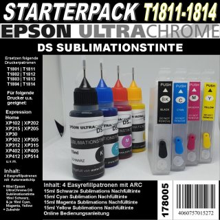T1811 - T1814 Starterpack mit 4 Patronen + 60ml UltraChrome DS Sublimationstinte