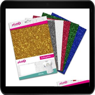 Starterpack mit 6 Stück farbsortierte Glitter Flex Folien 20 x 30 cm von Plottix